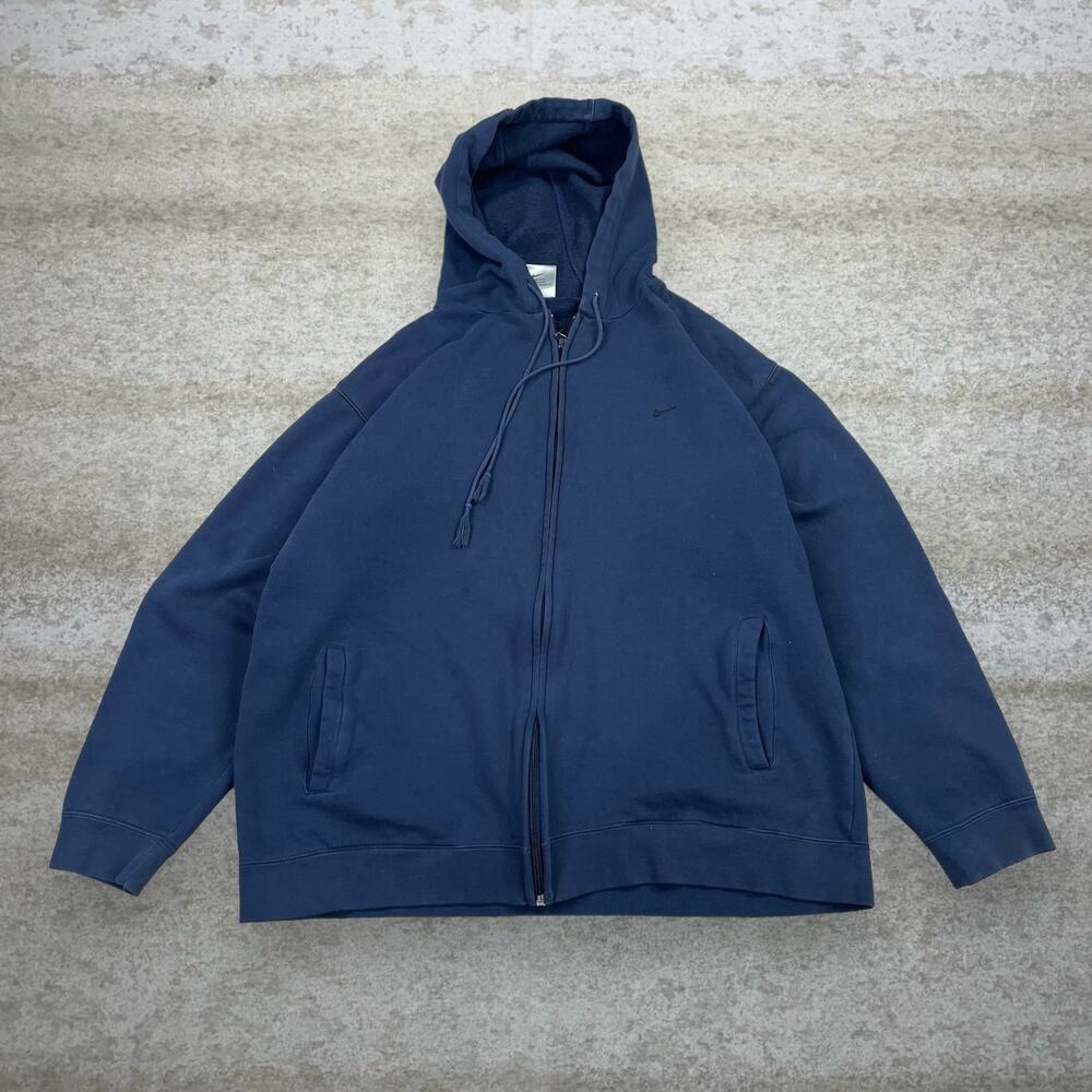 Vintage Y2K Nike Hoodie Womens XL Navy Blue Cotton Embroidered Black Swoosh